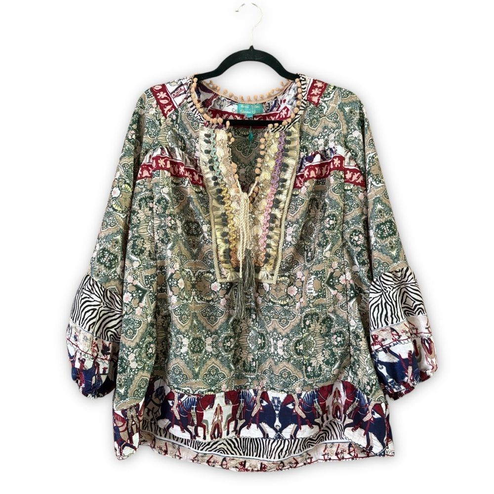 Antica Sartoria by Giacomo Cinque Embellished Boho Blouse Size Medium Bohemian